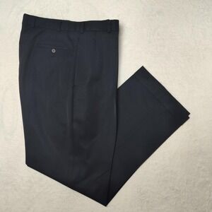 Brooks Brothers Dress Pants Mens 37x32 Blue Wool 346 Pleated Cuffed Trousers